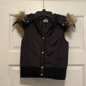 Fur hood puffer vest